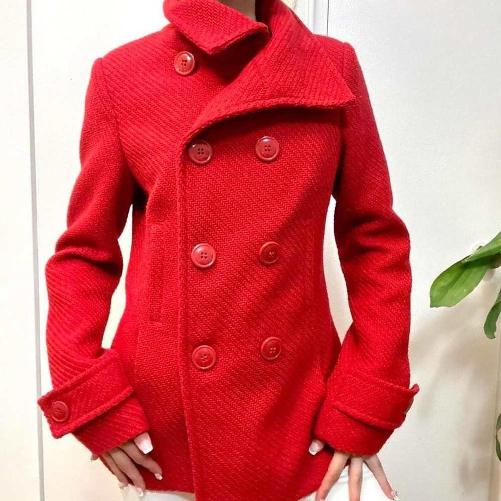 Urban Behavior Wool Blend Double Breasted Peacoat Red Size Medium